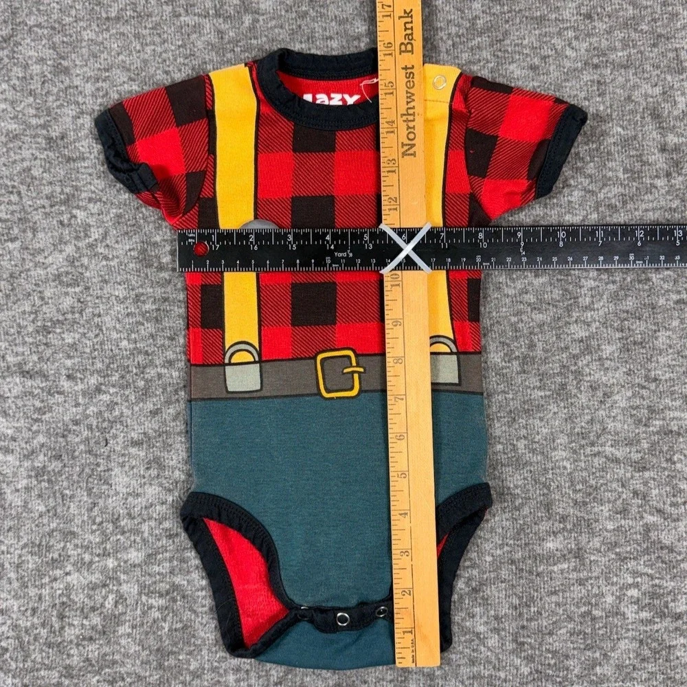Lazy One Baby Creeper Bodysuit 6M Red Plaid Lumberjack Costume Suspenders Belt